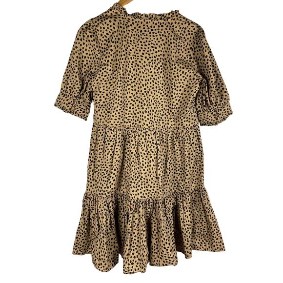 J. Crew Leopard Spot Ruffleneck Tiered Popover Mini Dress‎ Pockets Size Small - Picture 2 of 9